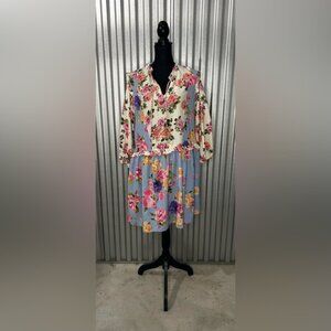 Women’s Tolani Collection Blue White Polyester Lycra Floral Dress Size Medium